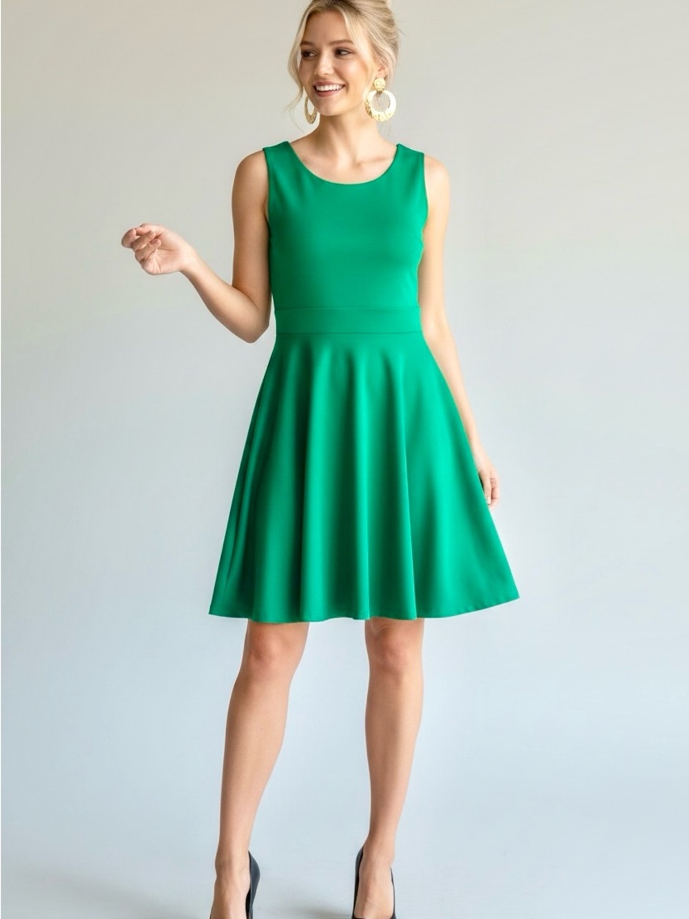 Valerie Bertinelli Emerald Green Sleeveless Fit-and-Flare Dress Size 6